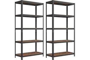 SONGMICS Set of 2 Shelving Units, 40 x 90 x 180 cm, 875 kg Load Capacity (175 kg per Shelf), Industrial, Adjustable Storage Shelves, for Living Room, Kitchen, Garage, Rustic Brown and Black GLR040B12