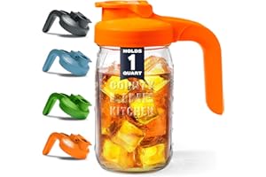 County Line Kitchen Glass Mason Jar Pitcher with Lid - Wide Mouth, 1 Quart (32 oz) - Heavy Duty, Leak Proof - Sun & Iced Tea Pitcher, Cold Brew Coffee, Breast Milk Storage - 1 Liter, Sunrise Orange