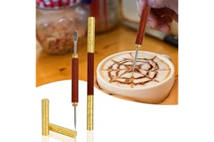 CALEQI Latte Art Penna 1 pezzo, in acciaio inox e ottone con manico in legno di rosa per latte Art Strumenti Barista Strumenti per Caffè Arte su Latte, Cappuccino, Espresso - Accessorio perfetto per il Caffè