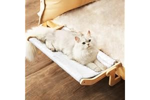 TOTHDATE Katze Fenstersitz für Wohnungskatzen, Holz Katze Fenster Sitzstangen Katze Fenster Hängematte für Fensterbänke Nachttische Balkon, Weiß