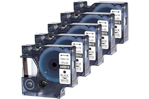Nastro per Etichette Vestiti Wonfoucs Compatibile con Dymo D1 Cartuccia 45013 12mm x 7m S0720530 Nero su Bianco Compatibile con Dymo LabelManager 160 210D 260P 280 300 350 400 420P, confezione da 5