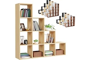 MIADOMODO® Estantería Librería - 6 o 10 Cubos, Blanca o Marrón, MDF, Divisoria - Estantería en Forma de Escalera, Almacenamiento, con Cubos, Separador de Ambientes (10 Compartimentos, Sonoma)