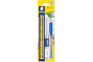 STAEDTLER 121SET BKD Noris School Graphite HB Pencil Student Stationery Set (Pack of 2 Pencils, Blue Pen, Ruler, Eraser Plus Sharpener), Black