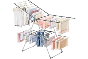 Innotic Séchoir à Linge à 2 Niveaux, Pliable Etendoir Linge avec 4 Ailes Réglables en Hauteur, 3 Secondes Déplier ou Plier, Acier Inoxydable Tancarville Linge Intérieur Extérieur, 143cm, Gris