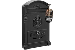 ZENO Letter Box Wall Mounted | Postbox | Large Traditional Post Box Mailbox | Post Letter Box for Home | Vintage Classic Mail Box with 2 Keys | Easy to Install | Keep Your Mail Safe (Black)