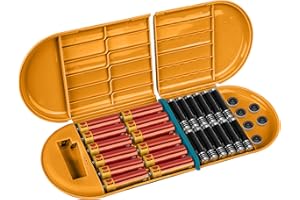 Custodia per batterie Linkidea con tester, custodia portatile per batterie compatibile con 12 AA, 12 AAA, pile a bottone, scatola per batterie a strato singolo (arancione)