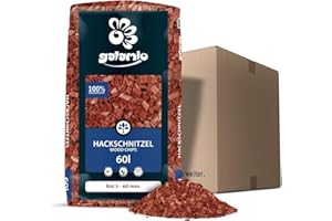 GALAMIO Holzhackschnitzel Rot Hackschnitzel Mulch Natur Wald Kiefer Pinus Sylvestris Garten Dekor Holz Häcksel Grob 5-60mm 60l Sack / 1 Karton Paligo