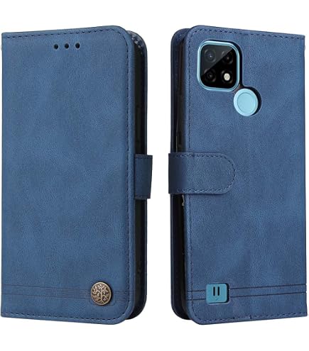 JIUNINE Cover Realme C21Y / C25Y – Custodia Libro Portafoglio In Pelle Con Farfalle 3D – Porta Carte, Magnete, Supporto – Blu