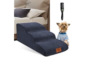 ZVONEMA ZNM Escalier pour Chien, Rampe pour Chien 3 Marches, Escalier pour Animaux de Compagnie Antidérapant, Escaliers pour Chats Lit, Bleu