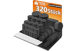 HELI MIAO Podkładki filcowe samoprzylepne, zestaw 320 sztuk – podkładki filcowe do krzeseł o grubości 5 mm – podkładki filcowe do mebli – filc meblowy samoprzylepny – podkładki do mebli, czarne, ochrona podłóg