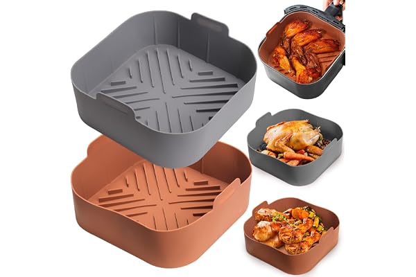 Silicone Air Fryer Basket Liners Square - 2Pcs Reusable Air Fryer Silicone Pots for Food Safe Air fryers Oven Accessories(8.5 Inch)