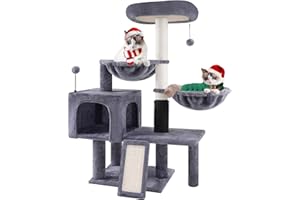 Roypet Multi Level Cat Tree with Condo and Two Hammocks, Cat Tower with Scratching Posts and Scratching Pads, Play Towers and Trees for Cats, Grey(New)