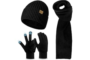 Okabay Winter Beanie Hat Scarf Gloves Set,Thick Knitted Hats Warm Long Knitted Scarf Thermal Touch Screen Gloves for Men Women,Elastic Outdoor Sports Warm Set for Skiing/Hiking/Running/Driving