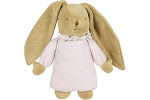 TROUSSELIER - Doudou Musical - Lapin Nid d'Ange - Coton Bio - Musique Un Jour Mon Prince Viendra - 25 cm haut - Classique Chic - Idéal Cadeau Naissance - Lavable en Machine - Colori Rose Poudré