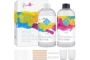 Funxim Epoxidharz set, 1L Glasklar Epoxidharz mit härter 1: 1 Verhältnis mit Handschuh, Messbecher, Holzstäbchen, Pipetten, Geruchsarm Epoxidharz Gießharz für Kunstgießharz, Schmuck