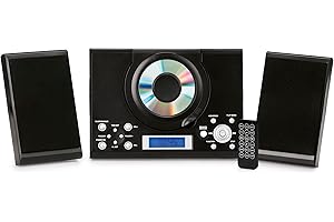 GROUPTRONICS CD Player with Speakers - HiFi System for Home with Radio, USB, MP3, Clock Alarm & Remote - Compact Stereo System with Wall Mount Design - Small CD Players for Home - GTMC-101