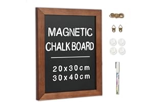 DOLLAR BOSS 30 x 40cm A3 tableau à craies noir magnétique pour le mur, cadre en bois style vintage, tableau noir tableau à craies suspendu