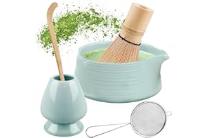 HOSPAOP Matcha Tee Set, Matcha Besen Set mit Matcha-Schneebesen, Besenhalter, Matcha Schale aus Keramik, Teelöffel, Matcha Sieb, Japanisches Zubehör für die Matcha-Zeremonie