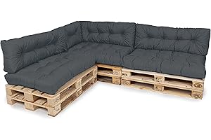 ‎TEXDEKO TexDeko® Garden Palettenkissen 120x80x18cm wasserabweisend UV - beständig In- & Outdoor Premium Sitzkissen gesteppt Palettenauflage für Europaletten (7-TLG Set, Anthrazit)