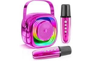 JYPS Karaoke Maschine Kinder mit 2 Karaoke Mikrofon, Mini Karaoke Maschine mit 6 Stimmeneffekten & LED, Bluetooth MusikLautsprecher Spielzeug Geschenke für Mädchen & Jungen 3-12 Jahre(Rosa)