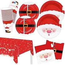 Set Posate Di Natale USA E Getta 101 Pezzi - Per 20 Ospiti, Con Tovaglia, Piatti, Bicchieri