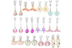 Powerking Clip Filles sur Boucles d'oreilles, Bijoux Filles s'habillent de Boucles d'oreilles et Boucles d'oreilles Princess Play Set pour Enfants, 12 Paires, sirène