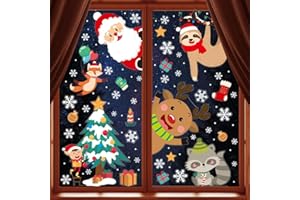 SULOLI Adesivi per Finestre di Natale,8 Fogli Vetrofanie Natalizie Riutilizzabili,Decorazioni Festa di Natale