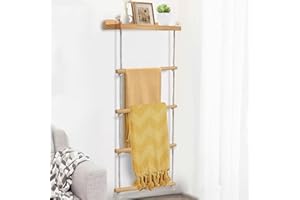 Yunkctuk Toallero Escalera, 4 Niveles Toallero Pared con Estante, Escalera Decorativa Madera para Baño, Dormitorio, Salón, Lavadero (98 * 43 cm)
