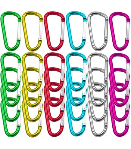 QitinDasen Lot 20 Mousquetons Alu 5 Cm – 10 Couleurs, Charge Max 5 Kg, Pour Camping Et Randonnée
