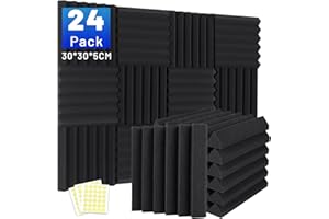 FOCUSOUND 24 Pack Sound Proofing Panels, 2" X 12" X 12" Acoustic Foam Wall Panels, Soundproofing Wedge Panels, Sound Absorption Wall Panels, Sound Proof Panels for Studio, Home, Office, with Double Sided Tape