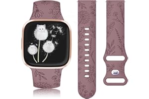 Minyee Floral Engraved Band Compatible with Fitbit Versa 2 Band/Versa Lite/Versa Band Women, Cute Soft Silicone Dandelion Flower Pattern Sport Designer Fancy Summer Strap for Versa 2