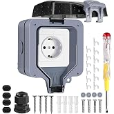 Outdoor Waterproof IP66 Waterproof Power Socket, 16 A Wall Socket with Cable Connector and Flip Lid, Waterproof Outdoor Socke