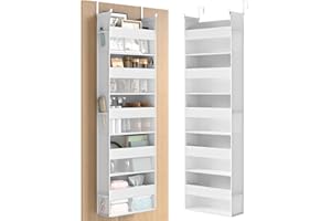SONGMICS Portaoggetti da Appendere, Organizer da Porta in Tessuto, Rete in Nylon Trasparente, Pieghevole, Ganci in Metallo, Tasche Laterali, Bianco Nuvola RDH007W01
