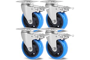 LIFERUN Roulettes Pivotantes 100 mm, Pack de 4, Charge Lourde avec Frein, Jusqu'à 600 kg, Caoutchouc Anti-Bruit, Parquet, Béton, Moquette, Rotation 360° Fluide, pour Meubles, Ateliers, Chariots Industriels