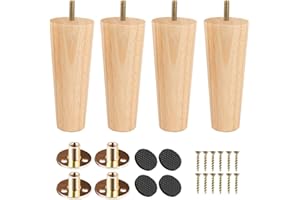 Btowin Möbelfüße aus robustem Holz, 15,2 cm, 4-teilig, Ersatz, konisch, modern, Vintage, mit Montageplatten & Schrauben & Halterung für DIY, Sessel, Sofa, Natur