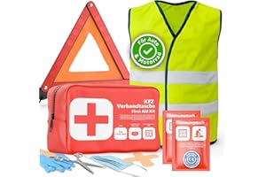 POWR CAR 3 in 1 Set Auto Erste Hilfe Kit 2025 - KFZ Verbandskasten, Warnweste & Warndreieck - Pannenset & Unfallzubehör für PKW nach aktueller Norm