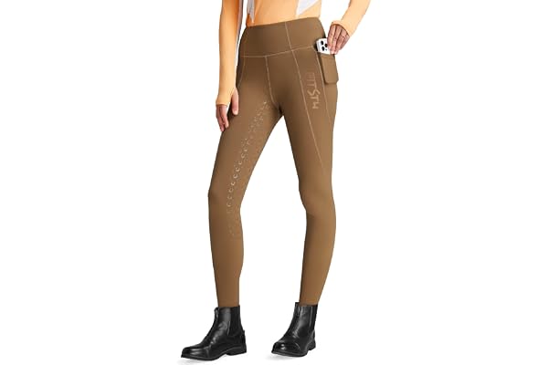 FitsT4 Sports Legging d'équitation pour Femme avec Bordure en Silicone et Passants de Ceinture