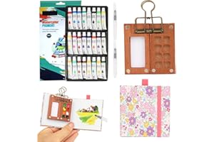 BLSFXROE Mini Watercolour Paint Set Travel Watercolour Set,8 Grids Wood Pocket Artist Palette Kit with Metal Clip,12 Colors for Pocket Artist Watercolour Gift for Painters、Artists and Student (Pink-8+24)