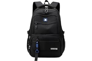 JANSBEN Backpack Mens Womens School Bag for Girls Boys Water Resistant Primary Junior Casual Daypack Teenage Rucksack with Laptop Compartment & Anti Theft Multi-Pocket nylon Black