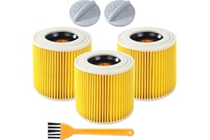 BUCOMTU 3 Filtros De Cartucho, Compatible para Filtro Karcher de Repuesto para aspiradoras WD1, WD2, WD3, SE4001 SE4002 MV3, MV2, Sustituye a 6.414-552.0/64145520 de Aspiradoras en seco y Húmedo