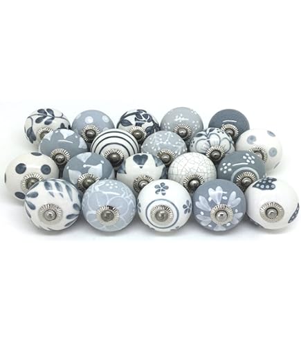 LOT DE BOUTONS MEUBLE EN CÉRAMIQUE À RAYURES (LOT DE 2) - Bleu