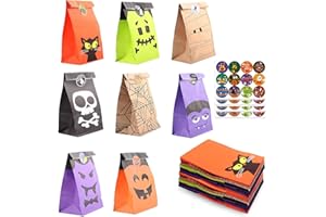 Mizijia Sacchetti di carta di Halloween, 48 pezzi Sacchetti Regalo di Carta Kraft per Caramelle, Feste di compleanno per bambini, omaggi, matrimoni, Halloween Regalo Festa