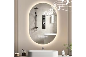 Dibaful Miroir de Salle de Bain Ovale 50 x 75 cm avec éclairage et Musique, Bluetooth, 3 Couleurs d'éclairage, intensité Variable | Miroir Mural antibuée pour d'hôtel