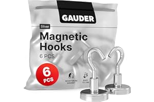 GAUDER Strong Magnetic Hooks | Neodymium Hooks for Fridges and Whiteboards | Silver Magnets for Hanging