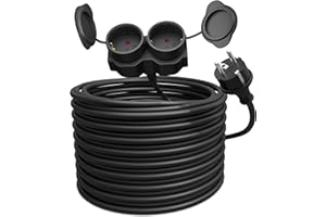 Poppstar Câble de Rallonge Double 20m, IP44 Rallonge Extérieure, 3500W, Multiprise Schuko, Noir