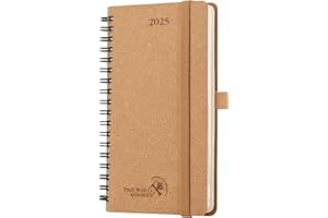 POPRUN Agenda 2025 Semana Vista Espiral Bolsillo 16,5 x 9 cm, Papel de Material Renovable, Planificador Semanal 2025 con Tapa Dura, 80 GSM Papel EU, Marrón Desierto