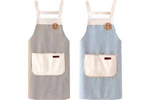 Hwtcjx 2 Piezas Delantal Antiincrustante y Ajustable, Delantal de Cocina, Rayas Mandiles con Bolsillos para Cocinar y Hornear para Mujeres, Hombre y Pareja (Rojo, Verde)