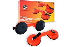 Welsberg Set of 2 Dual Cup Suction Lifters, Heavy Duty Vacuum Double Suction Pads, Glass Tiles Mirror Lifter, 100 kg Lifting Capacity, Orange