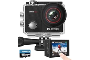 AKASO EK7000 Pro Caméra Sport 4K avec Carte MicroSDXC 64GB, 20MP WiFi Action Caméra Sportive avec Ecran Tactile, EIS Stabilisateur, Télécommande, 170° Angle Réglable, Étanche 40M et 2 Batteries