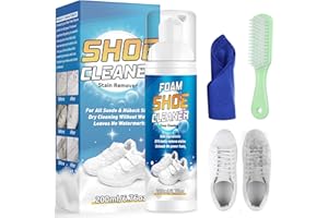 Wansiven Shoe Cleaner, 200ml White Trainer Shoe Cleaner Foam, Powerful Stain Remover Shoe Cleaning Kit with Cleaning Brush & Cleaning Cloth for Shoes, Sneaker, Leather, Nubuck, Suede, Canvas